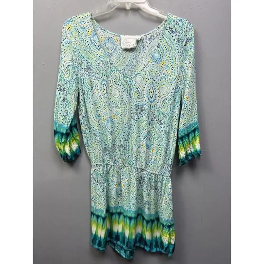 Green Dragon Swim Cover Up Womens size small‎ Tunic V Neck Rayon Blue Green